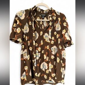 Ralph Lauren Brown Floral Pleated Dress